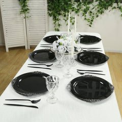 20-Pack Economy Plastic Round Charger Plates 13" in Black with Silver Embossed Baroque Rim, Stylish Dinner Party Serving Plates